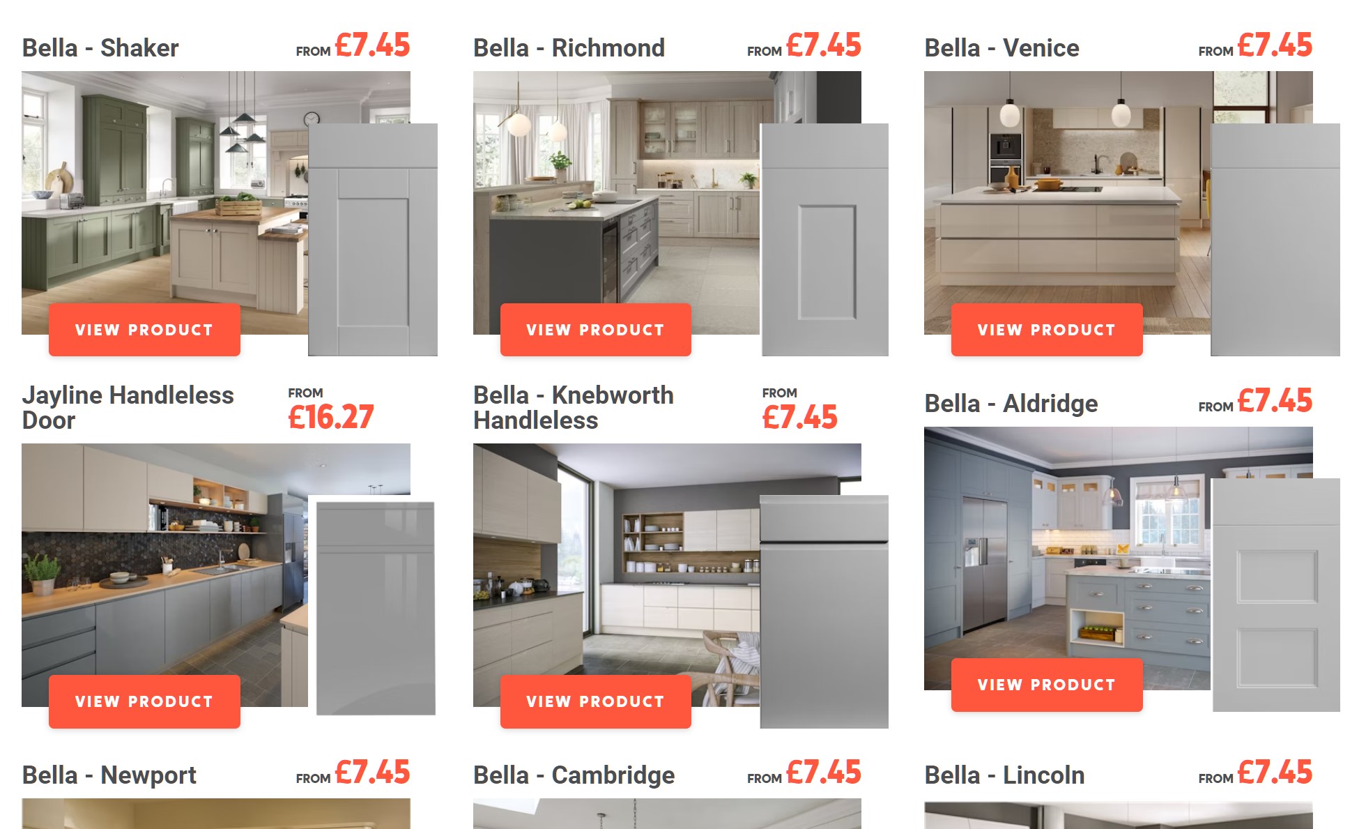 Replacement kitchen door range